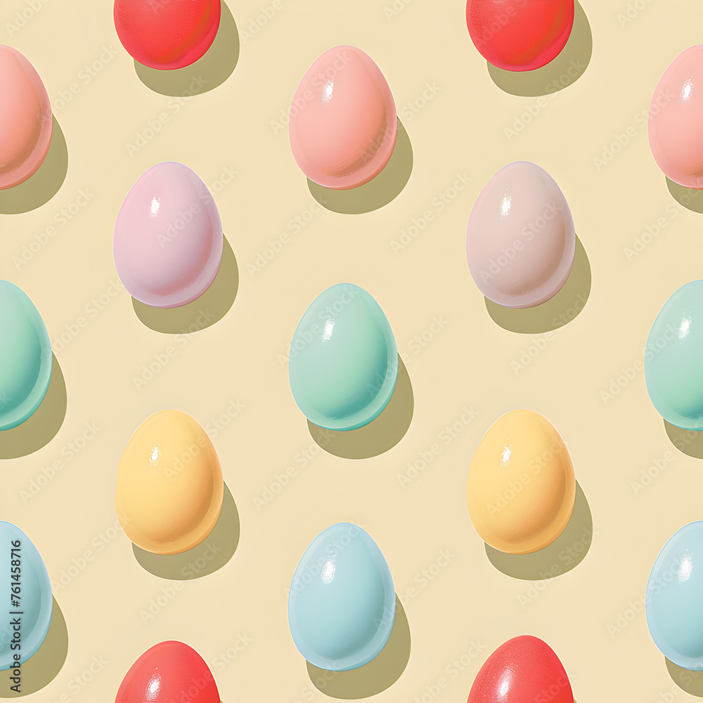 Illustrated Pattern of Easter Eggs over Yellow Background