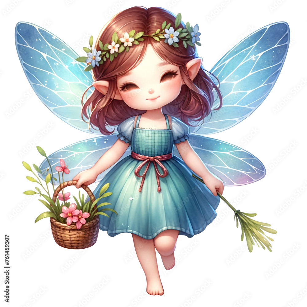 Nature Fairy with flowers watercolour clipart, Playful nature fairy clipart Nature Fairy with flowers watercolour clipart, Playful nature fairy clipart