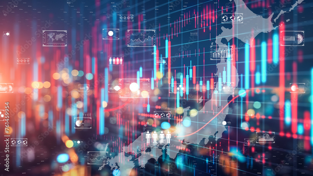 Digital economic dashboard with real-time market stats and interactive global indicators.