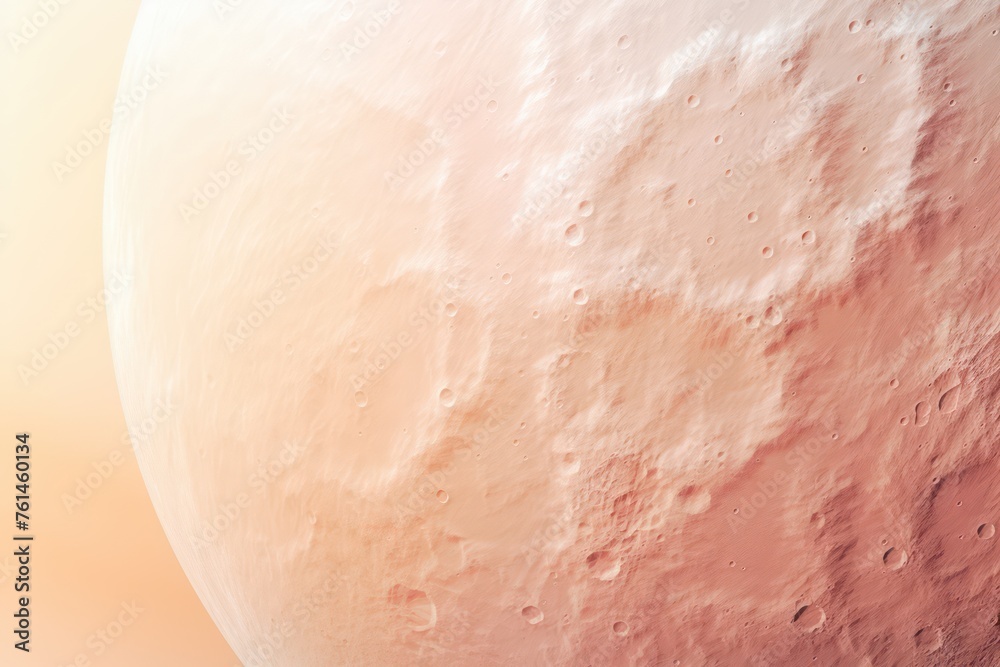 Pink planet, moon or natural satellite, surface with craters. Generative AI