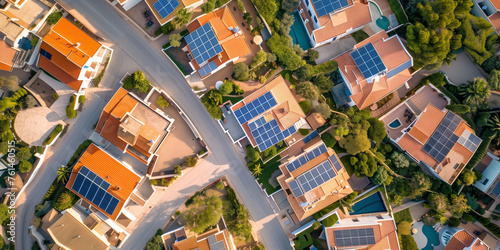 Sustainable Living - Aerial View of Solar Panel Rooftops