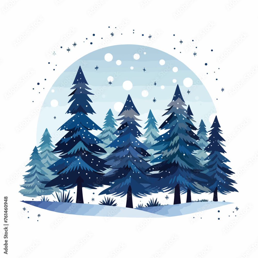 Christmas card design with blue pine tree flat vector