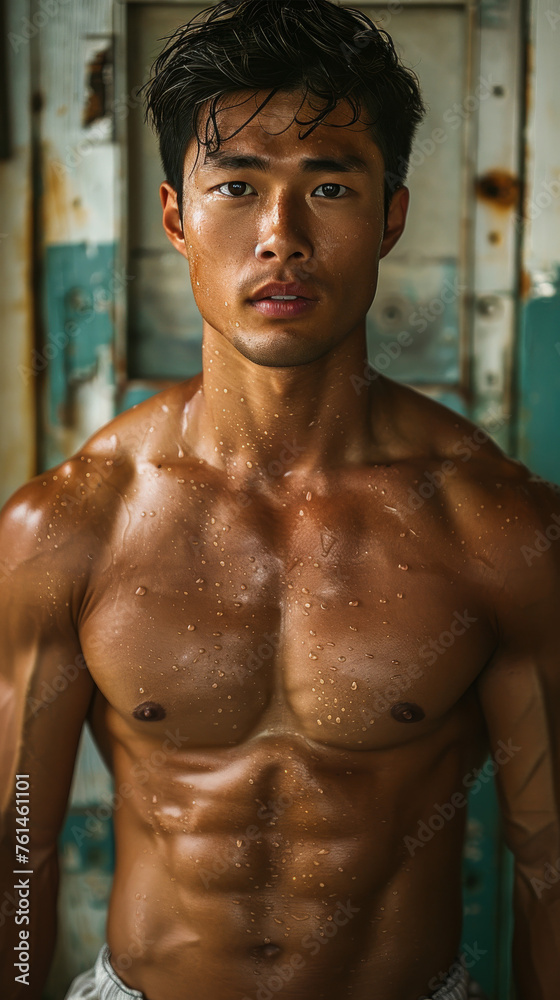 Masculine White Male Bodybuilder in Swimming Trunks Masculine White Male Bodybuilder in Swimming Trunks