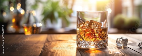 Crystal clear glass of refreshing whiskey photo