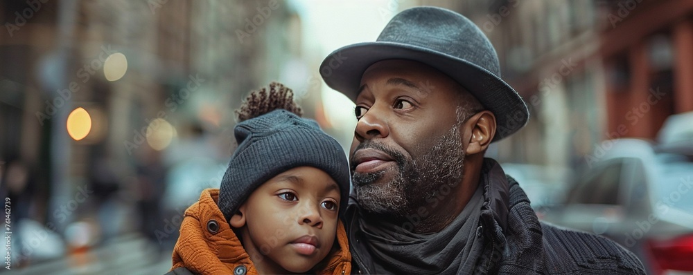 Father and Son Street Portrait in the City Father and Son Street Portrait in the City