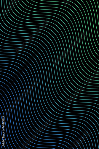 Abstract background with waves for banner. Standart poster size. Vector geometric background with lines. Element for design isolated on black. Green and blue gradient. Brochure, booklet