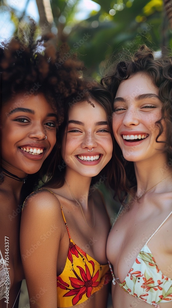 Happy multiracial girlfriends enjoying time together Happy multiracial girlfriends enjoying time together