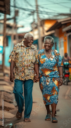 Happy active senior african couple jogging at street