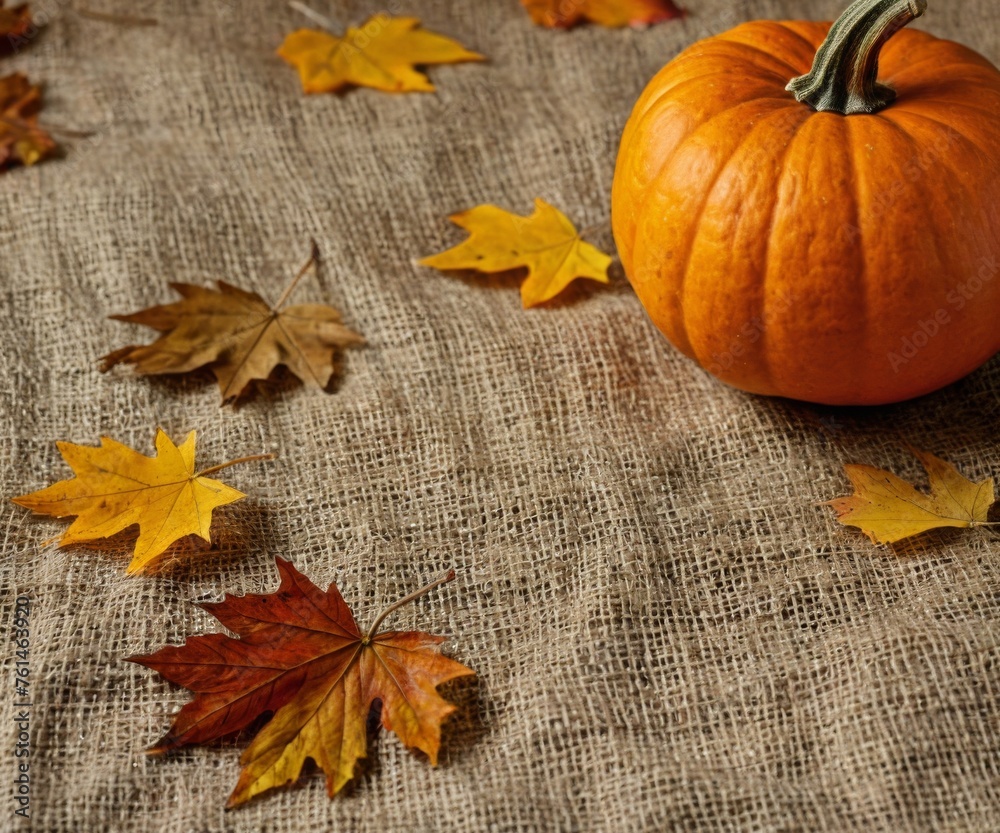 Autumn still life of a small pumpkin on a table Autumn still life of a small pumpkin on a table