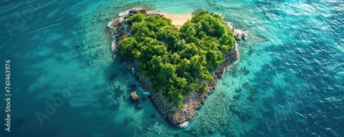 Love Vacation Concept. Aerial Shot of Tropical Island in the Shape of a Heart.