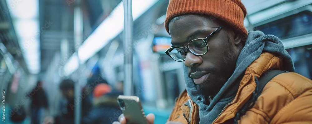 Man taking train paying with phone