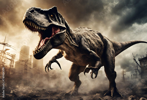 Angry T-Rex in an apocalyptic scene © LuisFelipe