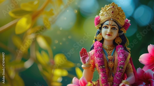 Deity figure of the Hindu Goddess Dancing in a Flowery Garden photo