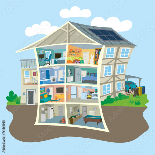 Half-timbered house illustration of a modernised and renovated home. Search image-(Illustration 2 of 3)