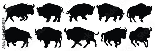 Bison buffalo silhouettes set, large pack of vector silhouette design, isolated white background