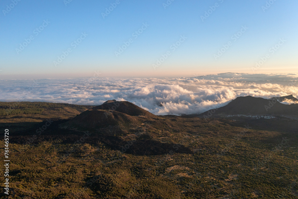 Aerial View of Pine Forest with Clouds Below, Tenerife Aerial View of Pine Forest with Clouds Below, Tenerife