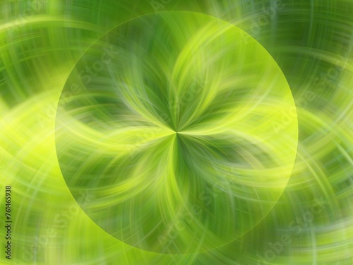 Green background with effect of rays in motion  lines curves  bends  lights  depth and circle shape - abstract graphic. Topics  wallpaper  card  abstraction  pattern  texture  image  art computer