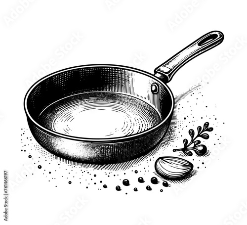 frying pan hand drawn vector illustration
