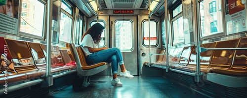 woman sitting in subway car