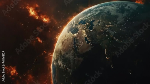 Planet Earth burning in flames.Global warming concept concept of drought