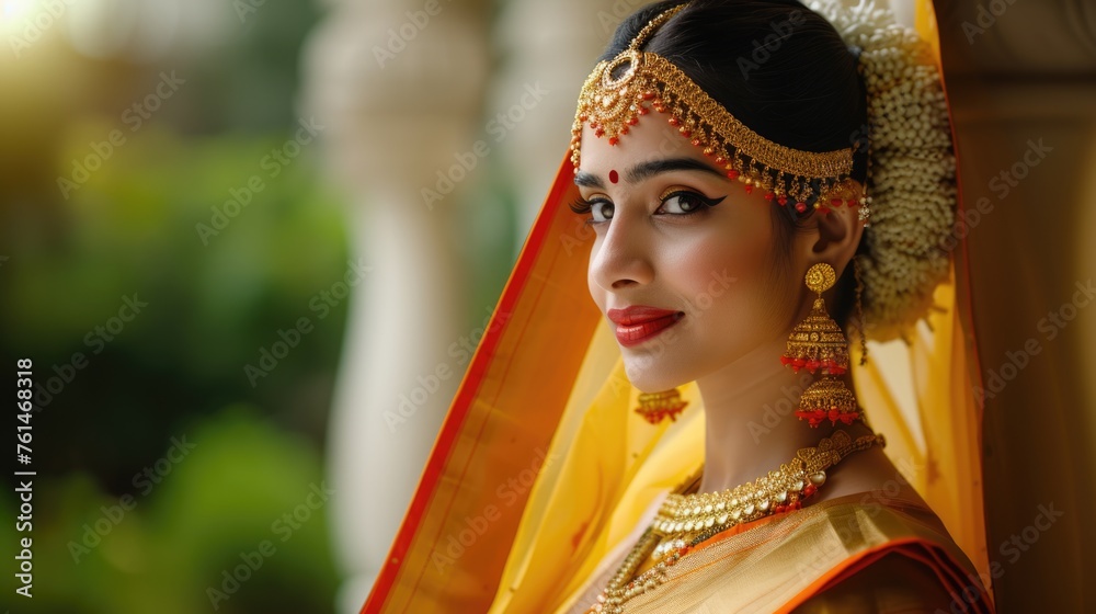 Elegant Indian Woman in Traditional Attire. Fictional character created by Generated AI. 