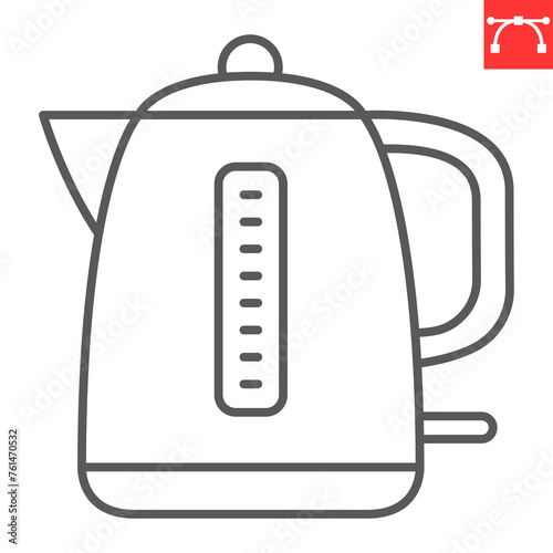 Electric kettle line icon, home appliances and kitchen equipment , teakettle vector icon, vector graphics, editable stroke outline sign, eps 10.