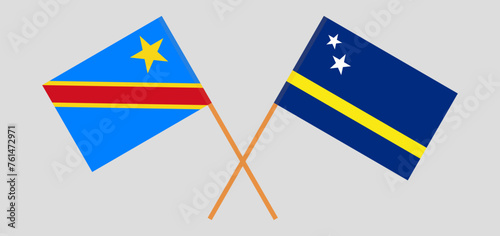 Crossed flags of Democratic Republic of the Congo and Country of Curacao. Official colors. Correct proportion
