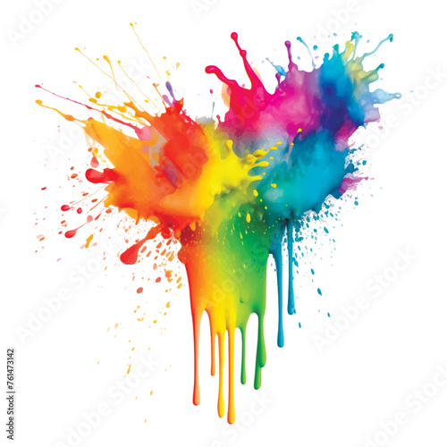 Liquid dripping painted acrylic watercolor rainbow colors bright hand drawn splash splatter brush stroke. Modern decorative drawing fluid spot on white background. Isolated trendy design. Vector