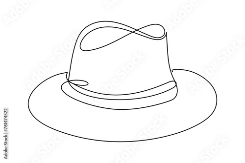 Hat Line Art. Abstract Hat Silhouette Outline Doodle Contour Hand Drawn Illustration. Fedora Hat Curve Line Symbol Icon	
