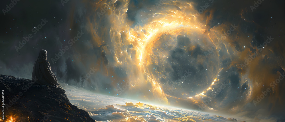 In the chilling solitude of space, a lone figure witnesses a ...