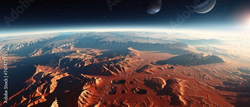 High-resolution stock photo capturing the entirety of Mars emphasizing the contrast between the northern lowlands and southern highlands photo