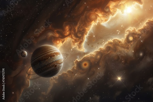 Stock photo highlighting the interaction between Jupiter and its Galilean moons