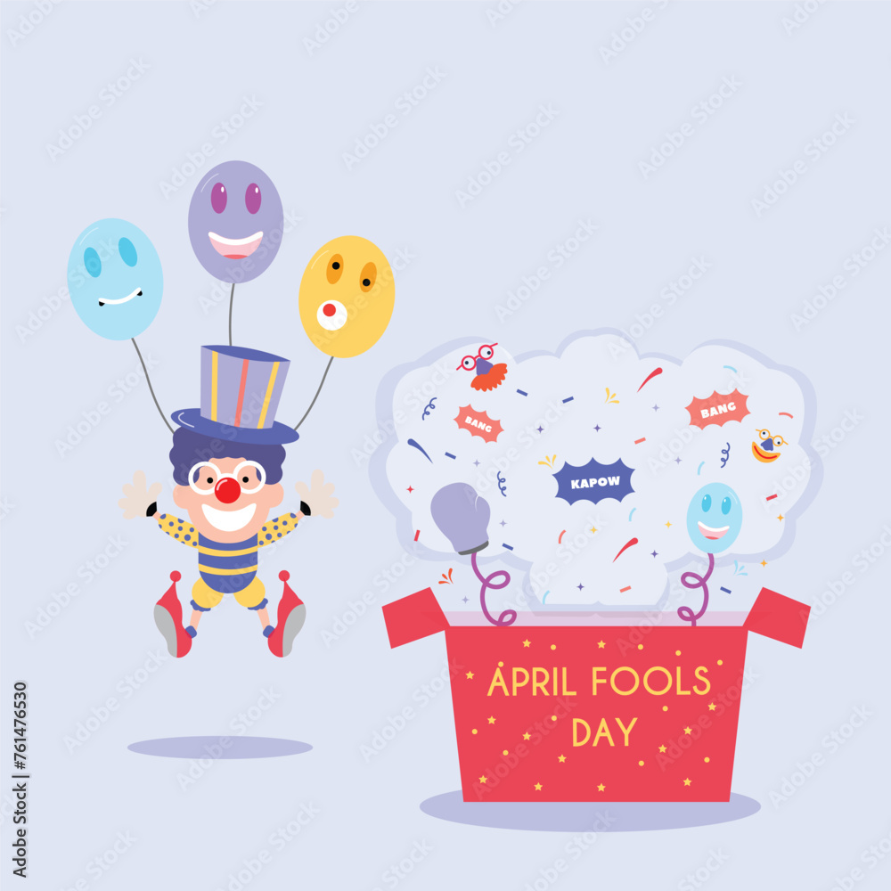 Obraz premium happy april fools day illustration clown concept surprise and comedy fun vector template poster background