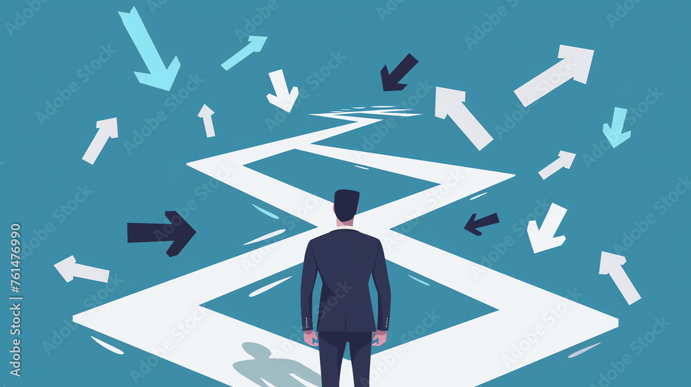 Business decision making, career path or choose the right way to success concept, businessman choose the direction , flat illustration Business decision making, career path or choose the right way to success concept, businessman choose the direction , flat illustration