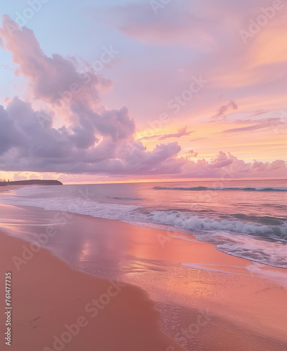 Beautiful sunset on the beach with soft waves and pastels colors