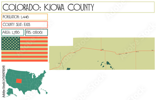 Large and detailed map of Kiowa County in Colorado USA.