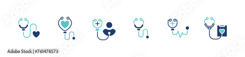 stethoscope icon set. medical doctor diagnosis tool vector illustration heartbeat cardiology check-up equipment symbol design