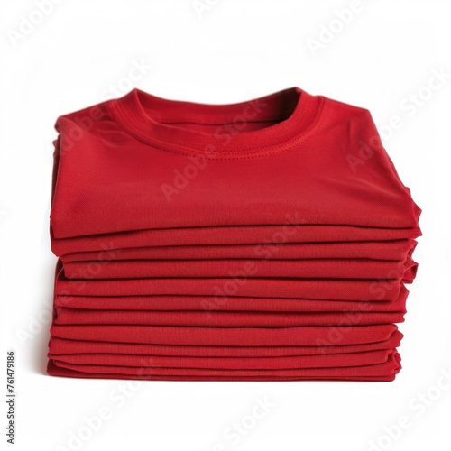 Stack of red t-shirts for product display mockup