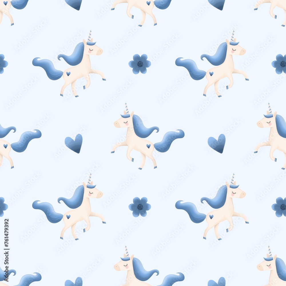 Fototapeta premium Cute unicorn.Seamless pattern Wallpaper package decoration Textile