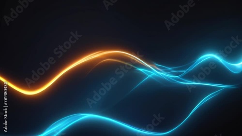 Animation orange and blue neon light network wave abstract background.
 photo