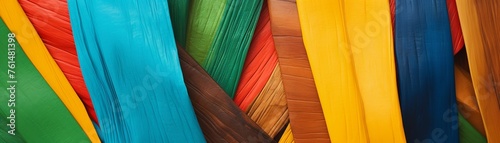 Close-up of intertwined fabric strands of various textures and colors, metaphor for the interconnectedness of cultures and communities photo