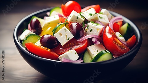 Greek salad with tomato pepper olives and feta cheese generative ai