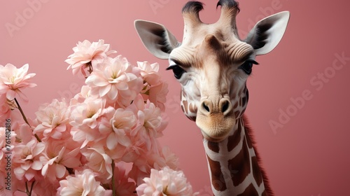 Giraffe head with flowers 
