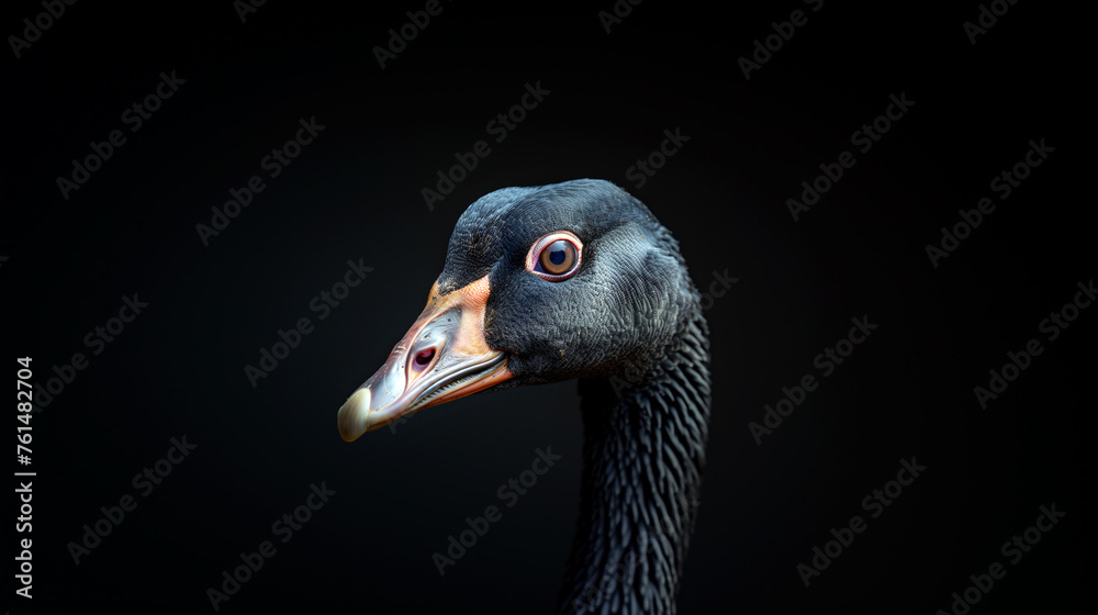 Portrait of a black duck on black background. Portrait of a black duck on black background.