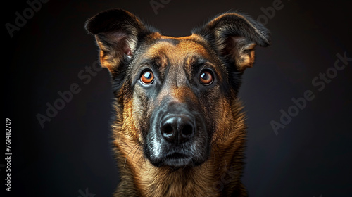 Portrait of a german shepherd on black background.