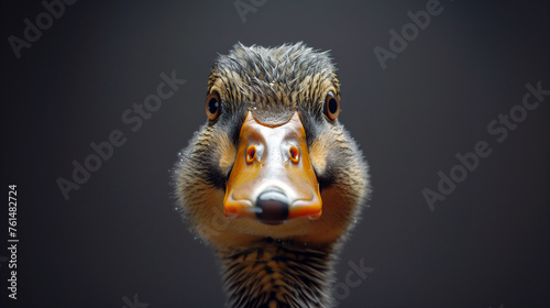 Portrait of a brown duck on black background.