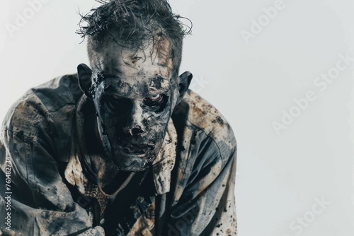 portrait of a zombie on white background