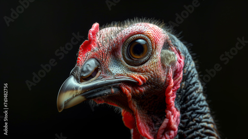 Portrait of a turkey on black background.