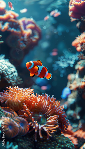 an underwater scene showing an fish near coral © Deea88