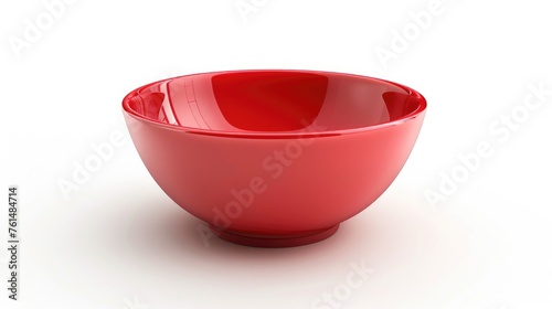 A red bowl on a white surface. Suitable for kitchen or cooking concepts